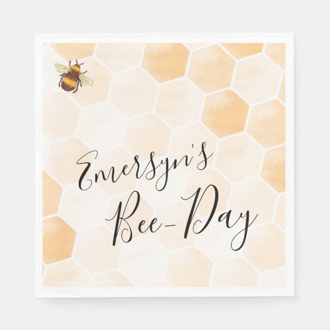 Guardanapo De Papel Watercolor Bee Birthday (Frente)