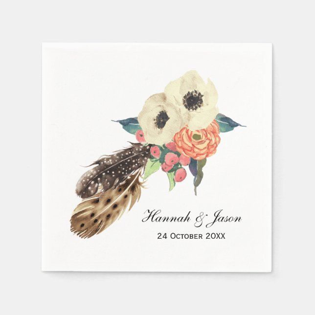 Guardanapo De Papel Watercolor Boho Floral Wedding (Frente)