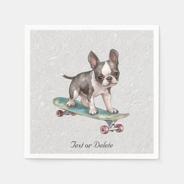 Guardanapo De Papel Watercolor Boston Terrier Napkins (Frente)