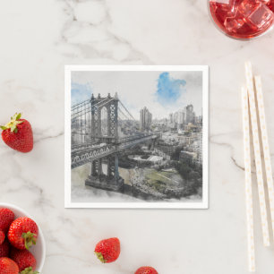 Guardanapo De Papel Watercolor Brooklyn Bridge Napkins - Elegante NYC
