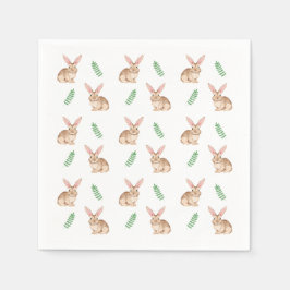 Guardanapo De Papel Watercolor Brown Easter Bunny And Greenery Pattern