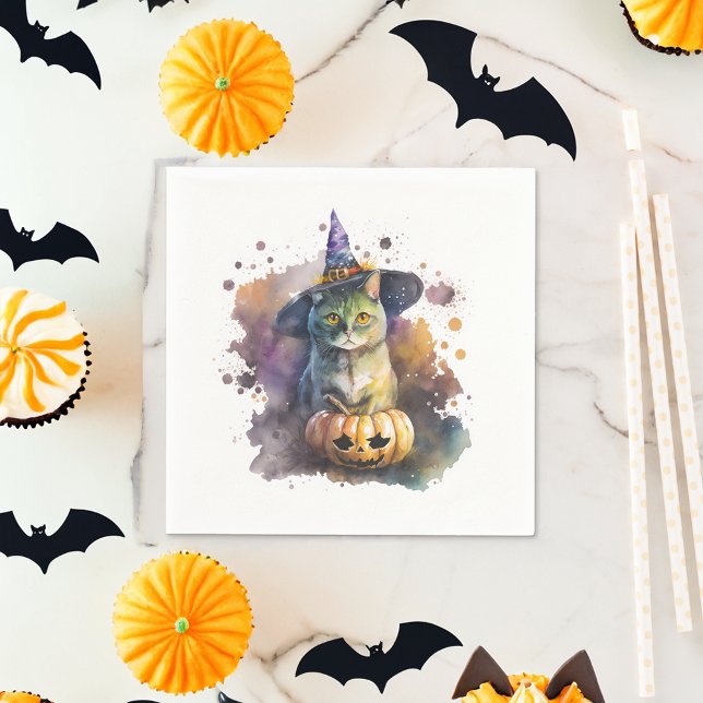 Guardanapo De Papel Watercolor Cat Halloween (Criador carregado)