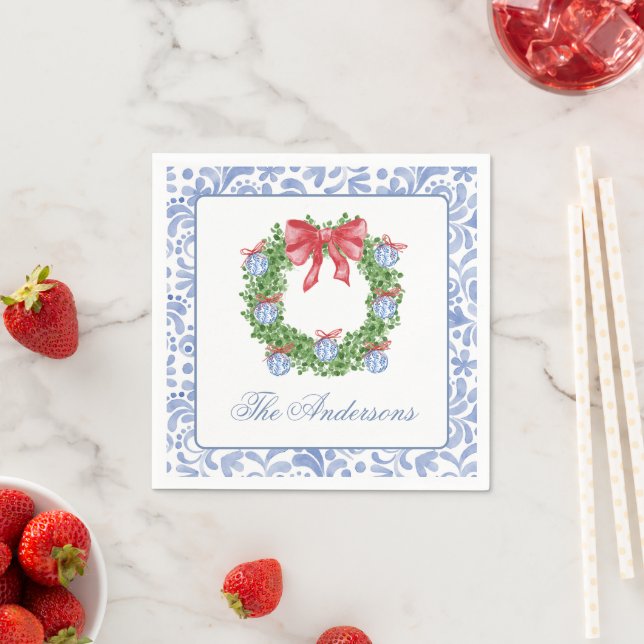 Guardanapo De Papel Watercolor Christmas Chinoiserie Ornaath Wreath (Insitu)