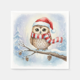 Guardanapo De Papel Watercolor Christmas Owl In a Santa Hat