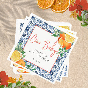 Guardanapo De Papel Watercolor Ciao, Bebê! Chá de fraldas Laranja