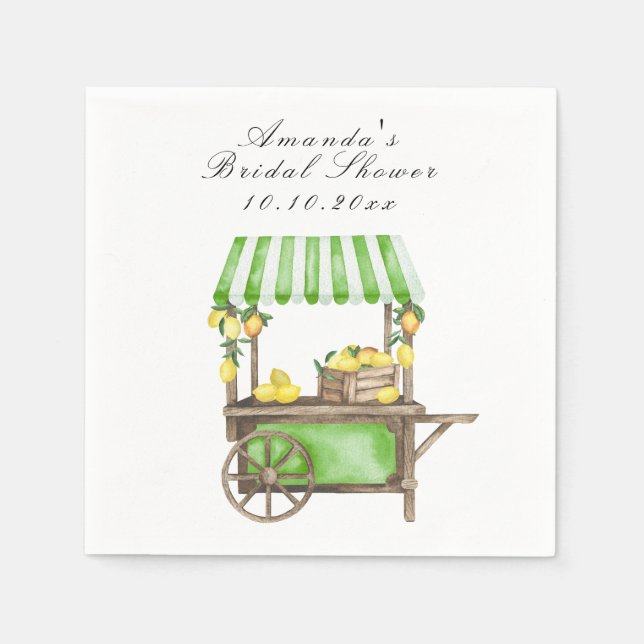 Guardanapo De Papel Watercolor Citrus Lemon Cart Bridal Shower (Frente)