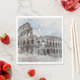 Guardanapo De Papel Watercolor Colosseum Roma Itália