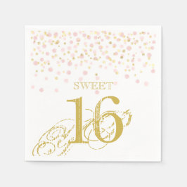 Guardanapo De Papel Watercolor Confetti Sweet 16 rosa Elegante Dourado