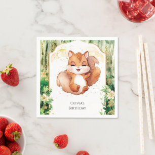 Guardanapo De Papel Watercolor Cute Squirrel Birthday