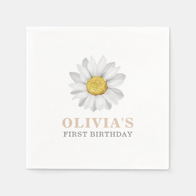 Guardanapo De Papel Watercolor Daisy First Birthday Napkins (Frente)