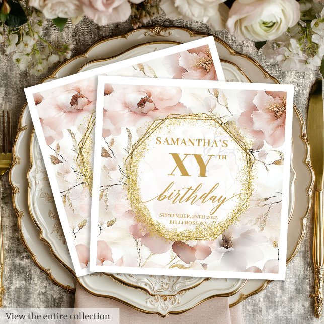 Guardanapo De Papel Watercolor Dusty Pink 70 Aniversário Personalizado (Watercolor Dusty Pink 70 Birthday Napkins Custom)