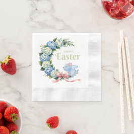 Guardanapo De Papel Watercolor Easter Hydrangea Wreath Cute Bunny