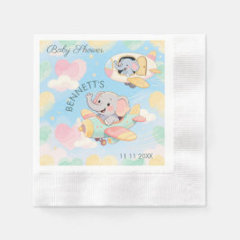 Guardanapo De Papel Watercolor Elephant Airplane Baby Shower Napkin