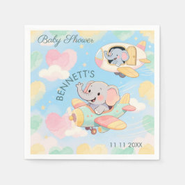 Guardanapo De Papel Watercolor Elephant Airplane Baby Shower Napkin