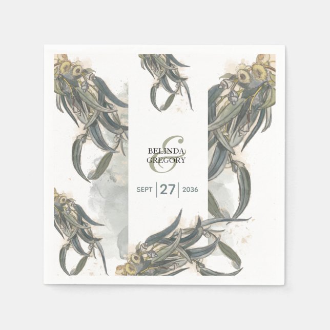 Guardanapo De Papel Watercolor Eucalyptus Deixa Casamento Verde (Frente)