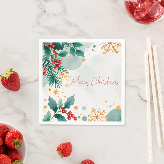 Guardanapo De Papel Watercolor Felry Christmas Napkins Elegant Holiday (Insitu)