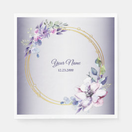 Guardanapo De Papel Watercolor Floral Geometric Golden Purple Wedding