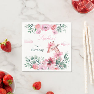 Guardanapo De Papel Watercolor Floral Girafa Ribbon Girl Aniversário