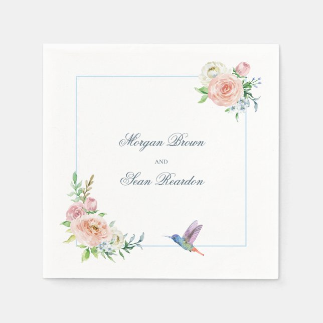 Guardanapo De Papel Watercolor Floral Hummingbird Seersucker Wedding (Frente)