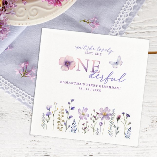 Guardanapo De Papel Watercolor Flores Selvagens Aniversário Napkins (Wildflower 1st birthday napkins)