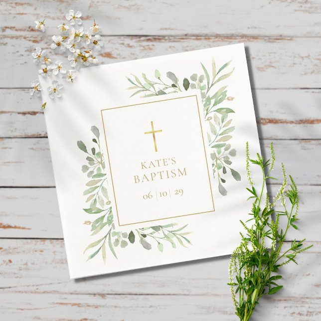 Guardanapo De Papel Watercolor Greenery Baptism Christening (Criador carregado)
