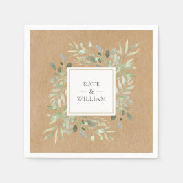 Guardanapo De Papel Watercolor Greenery Deixa Casamento Rustico Kraft