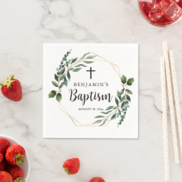 Guardanapo De Papel Watercolor Greenery Dourado Baptism Napkins