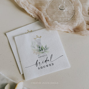 Guardanapo De Papel Watercolor Greenery Dourado Chá de panela Napkins