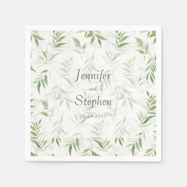 Guardanapo De Papel Watercolor Greenery e Marble Wedding (Frente)
