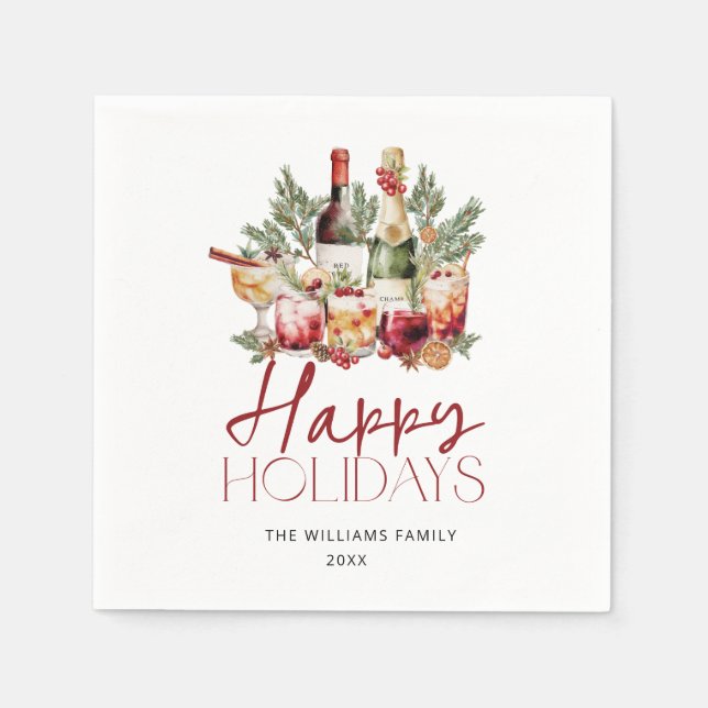 Guardanapo De Papel Watercolor Happy Holidays Papel Coquetel Napkin (Frente)