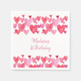 Guardanapo De Papel Watercolor Hearts Birthday