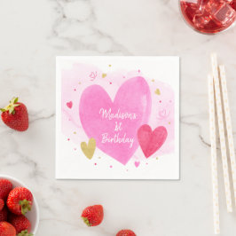 Guardanapo De Papel Watercolor Hearts Birthday