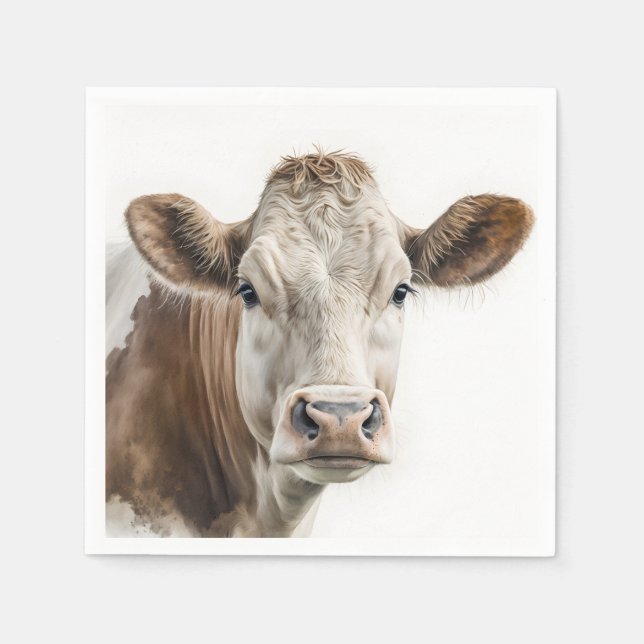 Guardanapo De Papel Watercolor Hereford Cow Portrait (Frente)