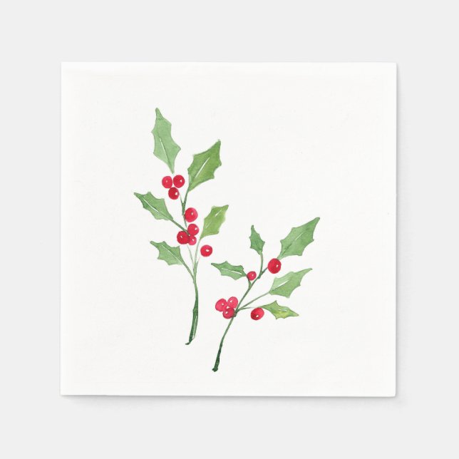 Guardanapo De Papel Watercolor Holly Sprigs (Frente)