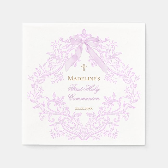 Guardanapo De Papel watercolor lilac crest First Holy Communion (Frente)