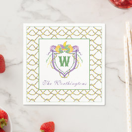 Guardanapo De Papel Watercolor Mardi Gras Monogram Crest