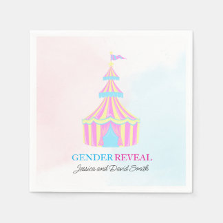 Guardanapo De Papel Watercolor Pink and Blue Circus Tent Gender Reveal