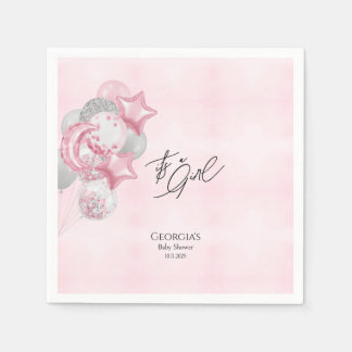 Guardanapo De Papel Watercolor Pink Balloons Its A Girl Baby Shower