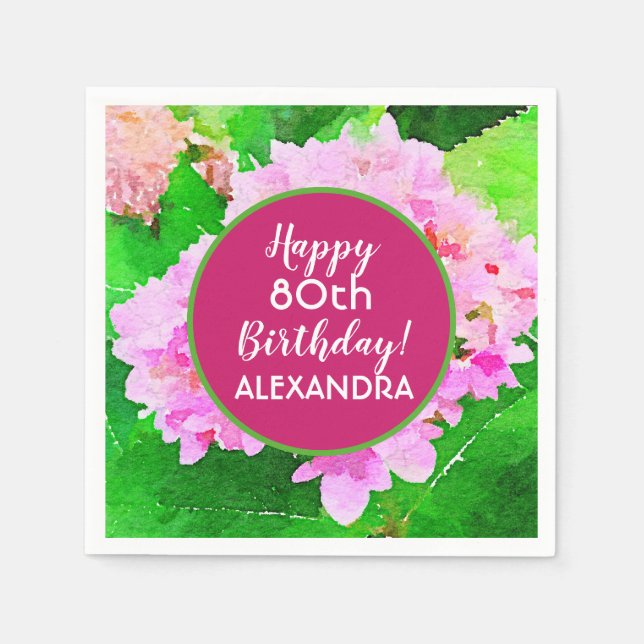 Guardanapo De Papel Watercolor Pink Hydrangea Birthday (Frente)