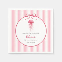 Watercolor Pink Jellyfish Bow Girl 1st Birthday
