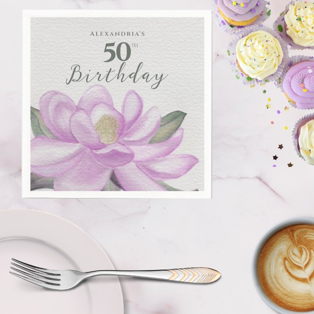 Guardanapo De Papel Watercolor Pink Magnolia 50º Aniversário (Watercolor Pink Magnolia 50th Birthday Napkins)