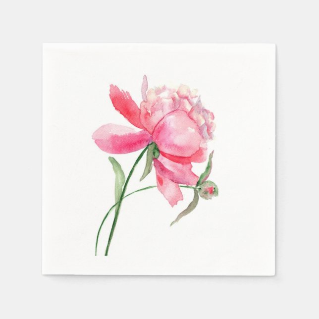 Guardanapo De Papel WATERCOLOR PINO Rosa PEONY Napkins (Frente)