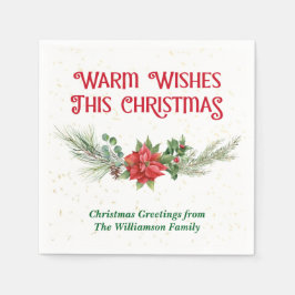 Guardanapo De Papel Watercolor Poinsettia Holly Bouquet Christmas