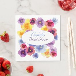 Guardanapo De Papel Watercolor Purple Pansies Elegant Bridal Shower