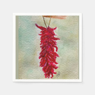 Guardanapo De Papel Watercolor Red Chile Ristra Novo México