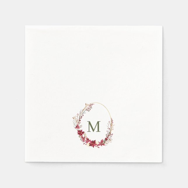 Guardanapo De Papel Watercolor Red Christmas Wreath Monogramas Napkins (Frente)