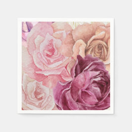Guardanapo De Papel "Watercolor Rosa Paper Napkins - Elegante Floral D