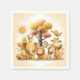 Guardanapo De Papel Watercolor Safari Animals WILD ONE Birthday Party 