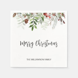 Guardanapo De Papel Watercolor Script Felry Christmas Greenery
