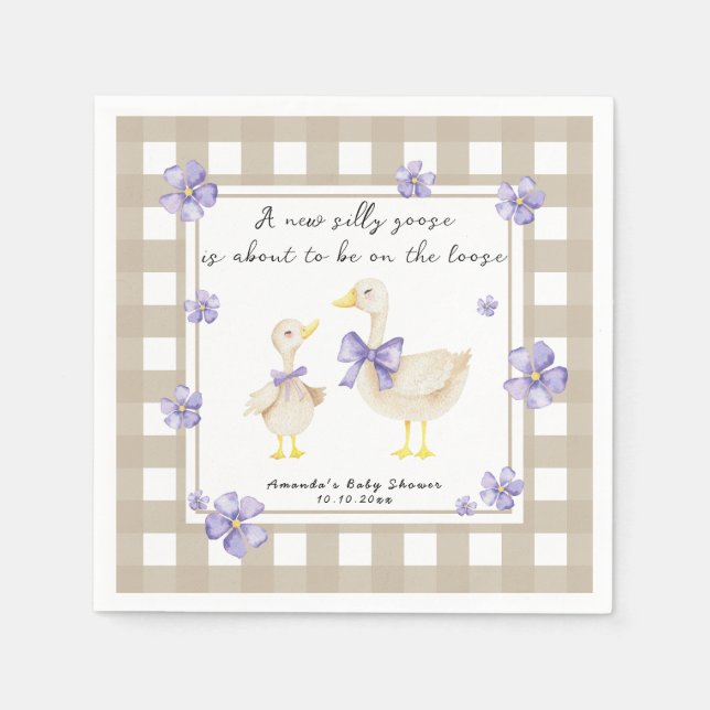 Guardanapo De Papel Watercolor Silly Goose Baby Shower  (Frente)